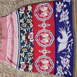 Anthropologie MOTH Wool Chava Folk Bird Floral blend pencil sweater skirt